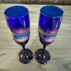 Vintage Blue 2000 Millennium Champagne Flutes One Size